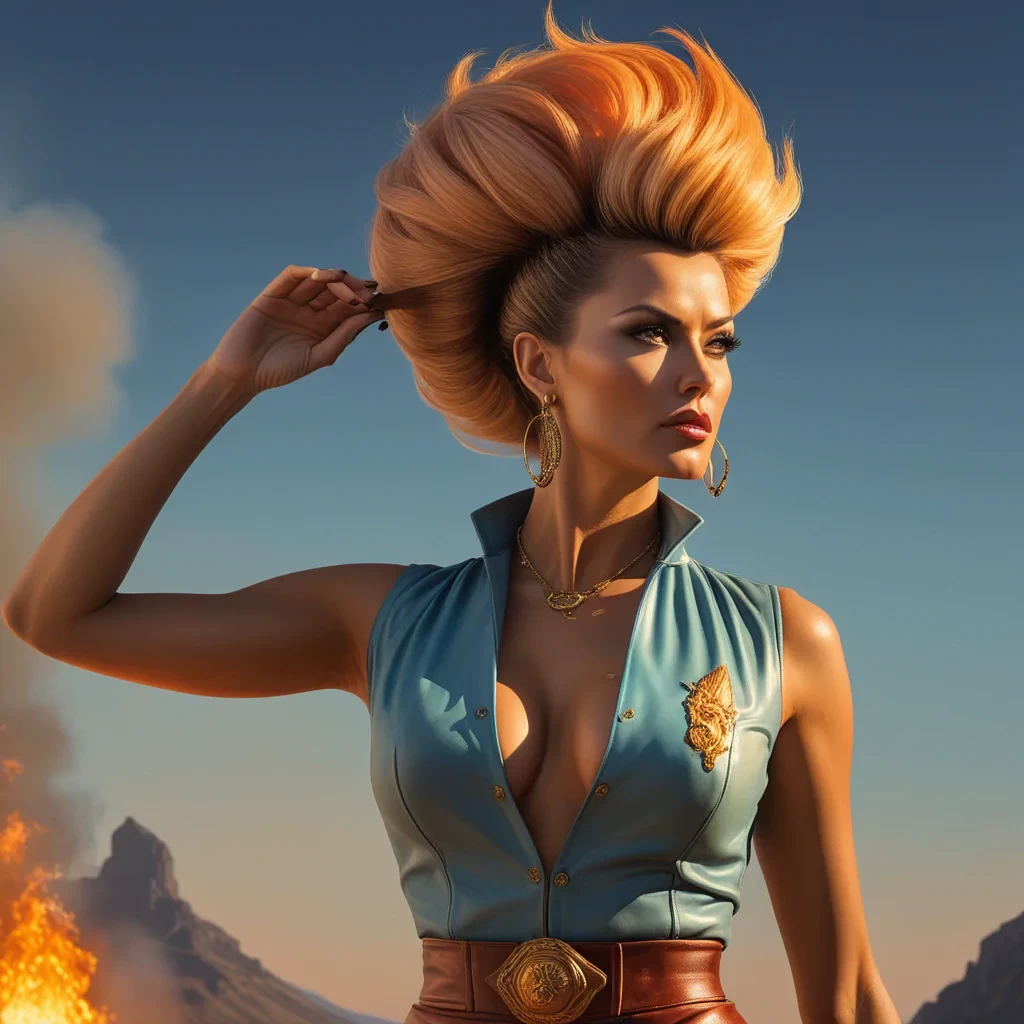 Oil painting, Cartoon of a Sensual athletic Slovak (Woman:1.3) Fire mage, she is feeling very insecure, she is wearing a 1960s mod fashion, The 1960s mod fashion is tailored by Ralph Lauren, Leaning forward, Fauxhawk hairstyle, Voluminous hair, at Sunset, horizon-centered, Crystal Cubism, dramatic lighting, Sepia filter, [art by Paul Lehr, (Bruno Catalano:0.7) ::2]