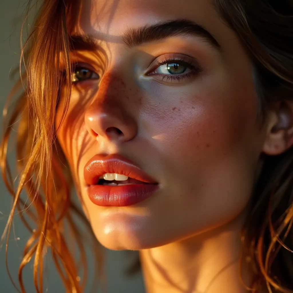 A stunningly extreme, beautiful woman, with the most gorgeous, radiant skin ever, captured in a digital photograph by a Fujifilm XT3