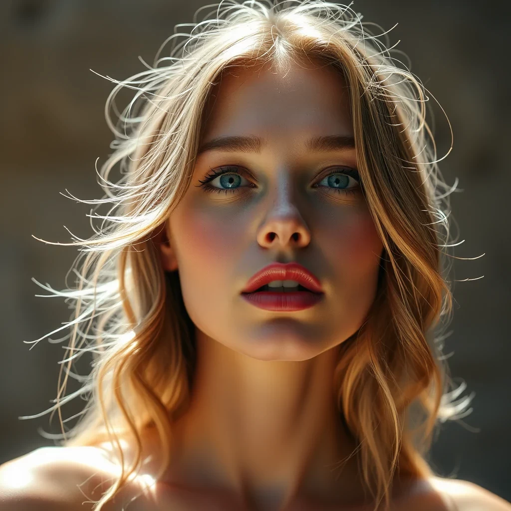 A stunningly extreme, beautiful woman, with the most gorgeous, radiant skin ever, captured in a digital photograph by a Fujifilm XT3