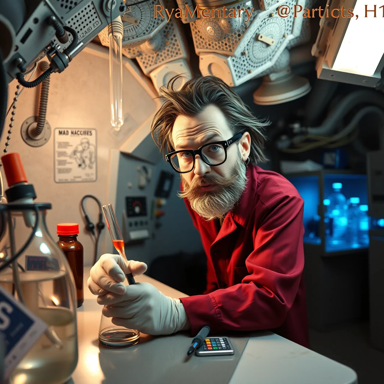 Mad scientist  in  underground lab