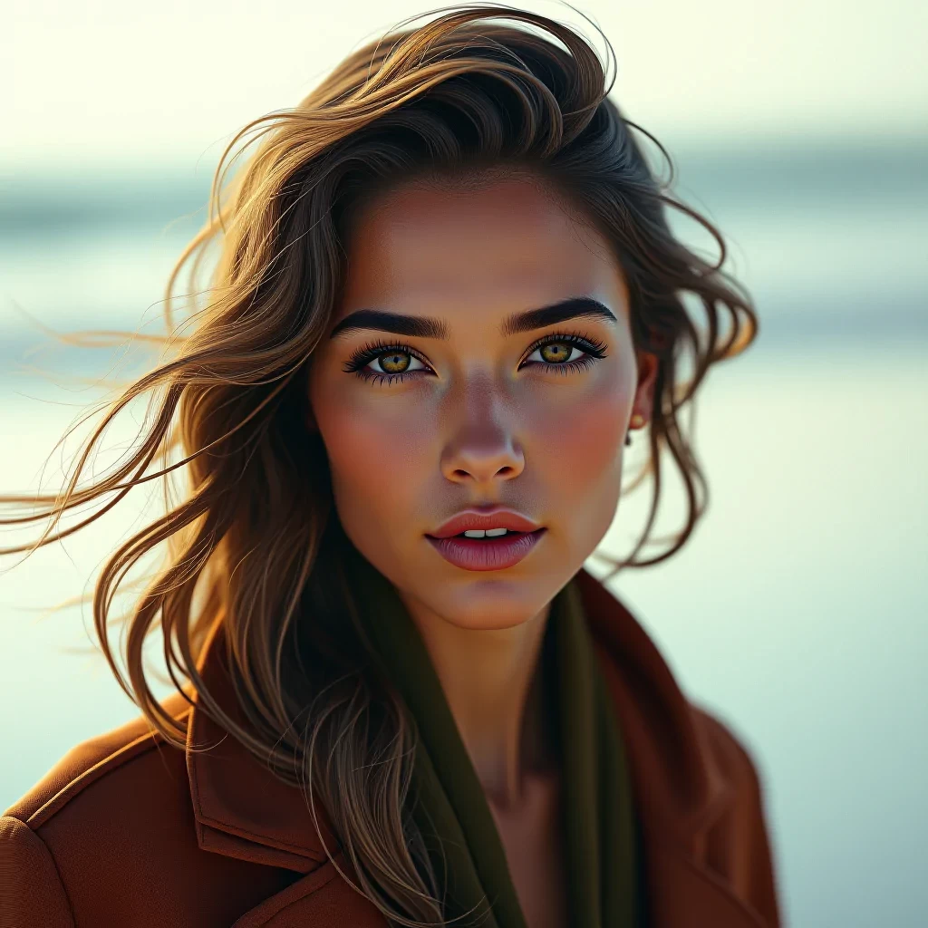 una persona caminando en la playa, realistic, portrait, art by donato giancola and greg rutkowski, realistic face, digital art, trending on artstation hyperrealistic, full body, detailed clothing, highly detailed, cinematic lighting, stunningly beautiful, intricate, sharp focus, f/1. 8, 85mm, (centered image composition), (professionally color graded), ((bright soft diffused light)), volumetric fog, trending on instagram, trending on tumblr, HDR 4K, 8K