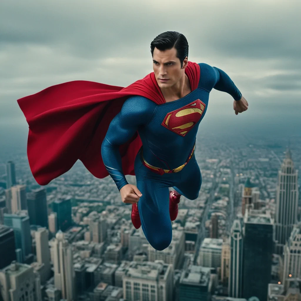 cinematic film still of  <lora:Superman v2:1> Kal-El, Kryptonian, Man of Steel, Superman a man in a superman costume flying over a city,solo,black hair,1boy,male focus,boots,outdoors,sky,day,cloud,cape,bodysuit,building,flying,city,realistic,red cape,black cape,superhero, shallow depth of field, vignette, highly detailed, high budget, bokeh, cinemascope, moody, epic, gorgeous, film grain, grainy