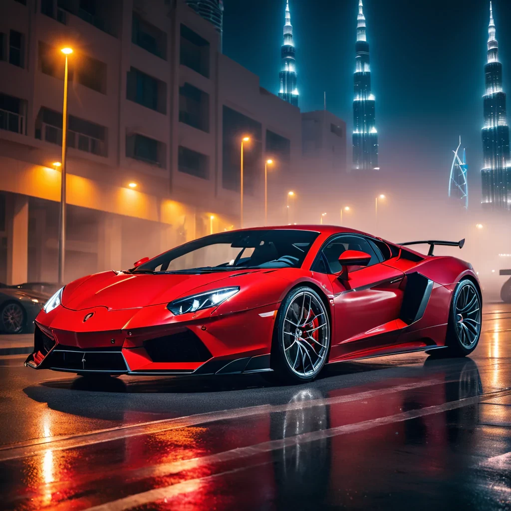 a sport car in Dubai, red color
