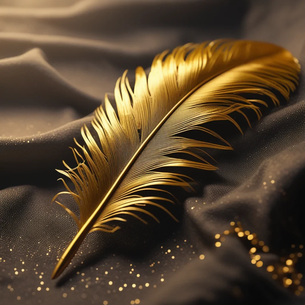 Golden feather, detailed, realistic, close up, 4k