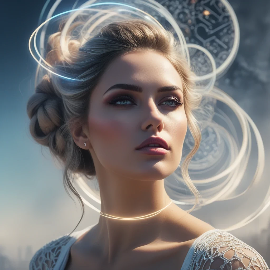 Faded Headshot, faded bottom, faded edges, (1girl face),  close-up,  mysterious silhouette super woman, gigantic breasts, by Minjae Lee, Carne Griffiths, Emily Kell, Geoffroy Thoorens, Aaron Horkey, Jordan Grimmer, Greg Rutkowski, amazing depth, masterwork, surreal, geometric patterns, intricately detailed, bokeh, perfect balanced, deep fine borders masterpiece, surrealistic, digital art, Retrofuturism painting art style, nostalgic composition, combines retro aesthetics with futuristic elements, Technical drawing art style, precise and detailed, emphasizes accuracy and clarity, communicates complex ideas visually, geometrical pattern, triangles and magical circle, circles and squares, lines and zigzags,   character concept art, patterned background, by Carne Griffiths, watercolor painting by Shohei Otomo, art by Hokusai, rule 63, Aerosol paint art style, spray painted, vibrant colors, surrealistic painting, grotesque, seamless blending, dynamic compositions, bold contrasts, urban aesthetic, professional-grade results <lora:xl_more_art-full_v1:0.8> <lora:add-detail-xl:0.8> <lora:FadedHeadshot:0.9>