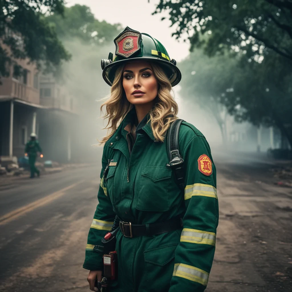 photograph, Canon EF, Nostalgic lighting, Visionary Classical Woman, Light hair, (midday:1.3), (full body female:1.3), wide angle fish eye lens, cinematic still of a Firefighter in KHARTOUM in the fall, a dark green  Happy Troll . 35mm photograph, film, bokeh, professional, 4k, highly detailed, photorealistic  film, Teasing risqu mysterious smirk sensuous alone alone +