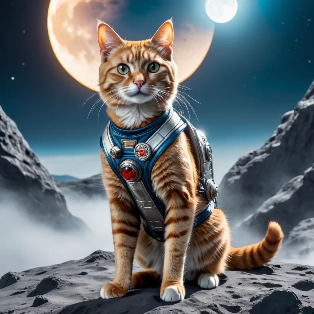 Cat on the moon, comic book, marvel style, dc comic