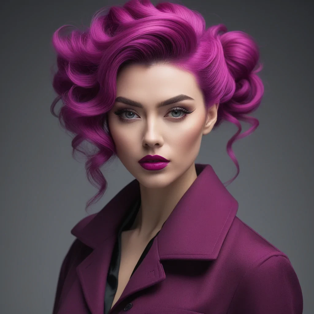 Yuccie Art, Chibi Anime, Cromulent Girl with Fuchsia skin, Fundraising, her hair is Gray, Modern Disney, Gamerpunk, Egon Schiele, portrait art by Harold Cazneaux