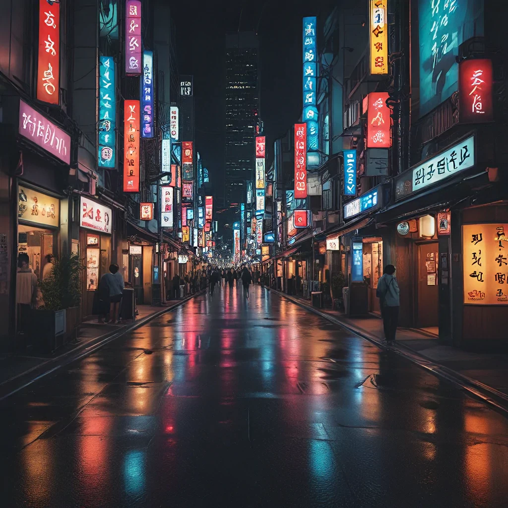 breathtaking night street of Tokyo, neon lights. award-winning, professional, highly detailed