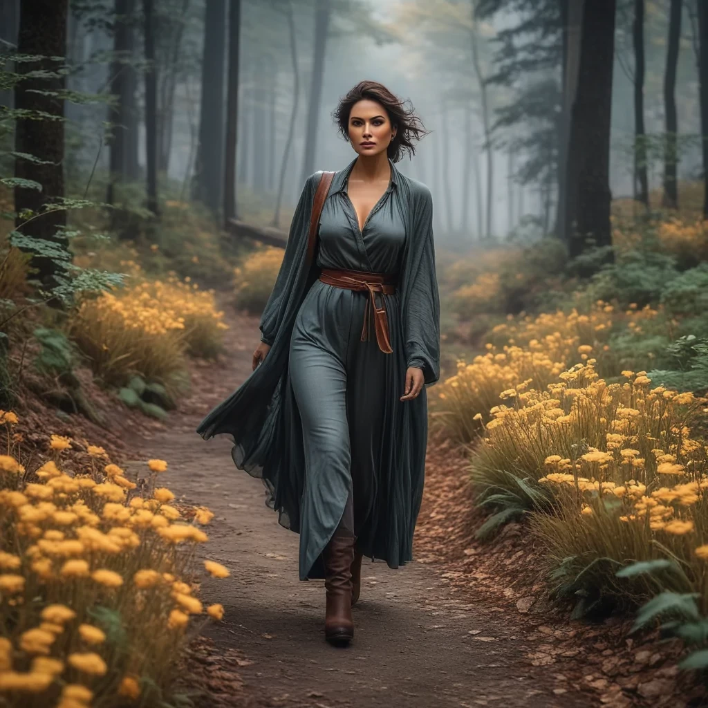 woman 30 years old, ultra-realistic, stylishly executed in Italian watercolor, full-length portrait, artistic autumn flowers, forest,  an artistic style that combines the elegance of line with the vibrancy of watercolor brushstrokes. The work is highly detailed, with sharp focus and smooth transitions, (for his complex and flowing lines), (for his bold use of color and texture), (for his light and airy compositions) and (for his hyper-realistic character designs and matte painting techniques). The camera angles are dramatic and expressive, and the images capture the essence of matte painting concept art. style of Jean Baptiste Monge, Thomas Kinkade, David Palumbo, Carne Griffiths.