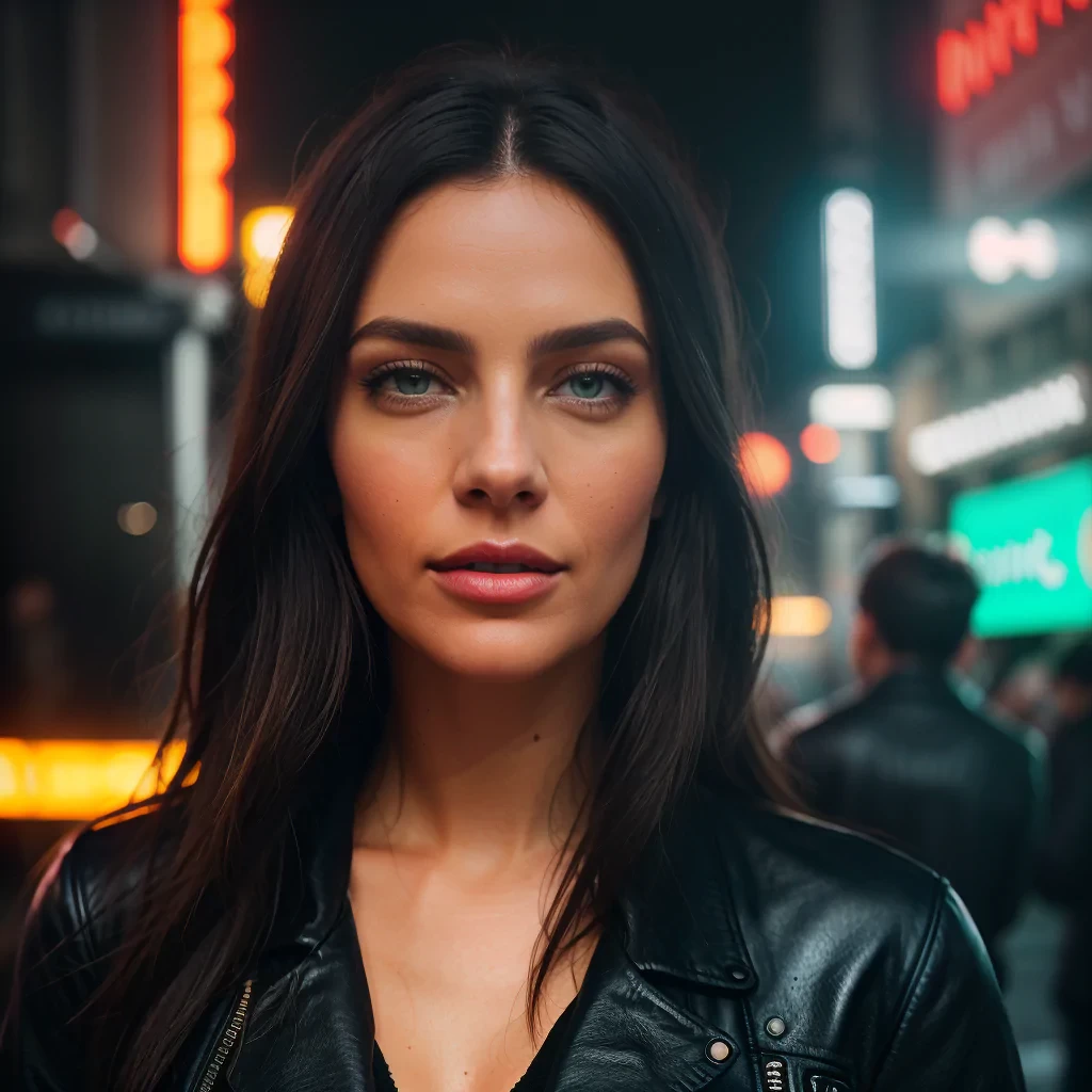 A tenacious female journalist uncovering a high-stakes conspiracy in a bustling metropolis, weaving through crowded streets and dark alleyways, close up, Detailed clothes, green eyes, flowing hair, determined expression, shiny glossy skin, subsurface scattering, (sharp:0.7), [(colorful explosion psychedelic paint colors:1.21)::0.05], amazing fine detail, Nikon D850 film stock photograph Kodak Portra 400 camera f1.6 lens, rich colors, lifelike texture, dramatic lighting, urban environment, skyscrapers, neon signs, street vendors, dynamic composition, unreal engine, trending on ArtStation, cinestill 800 tungsten