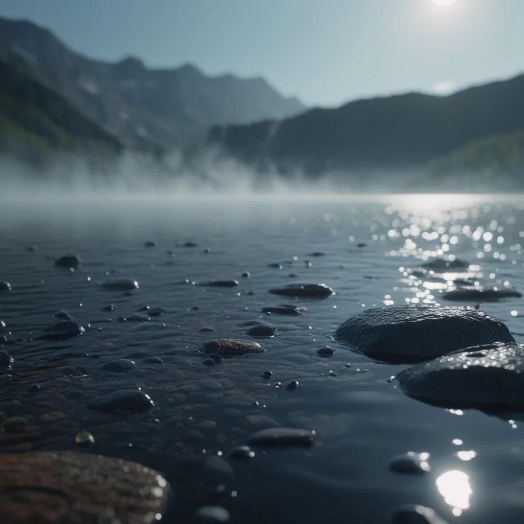 Water drops in a static lake, detailed, realistic, dramatic, 4k