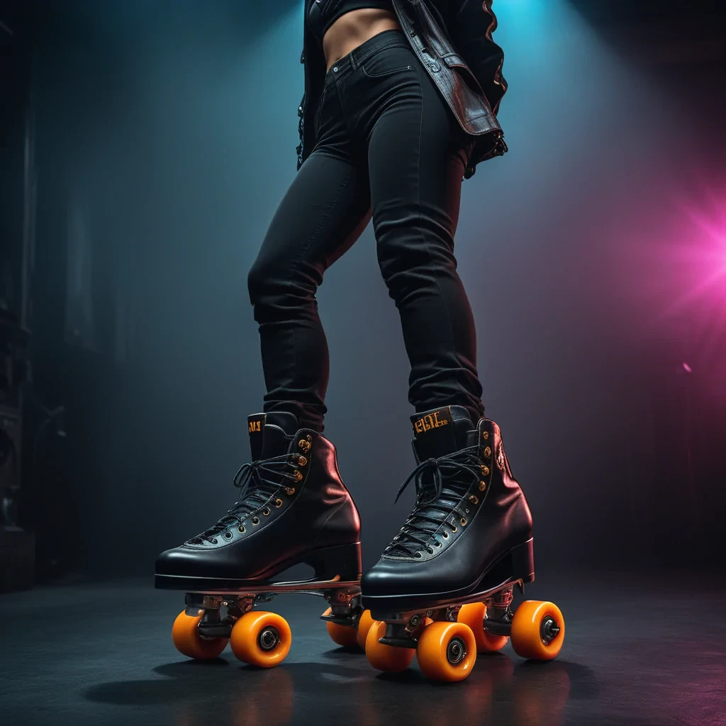 behance, Baroque Roller skates, Bathed in shadows, Energetic, (art by Alberto Burri:1.3), futuristic Neon cyberpunk synthwave cybernetic  Charles Angrand and by Marcos Zegers, involved in a project