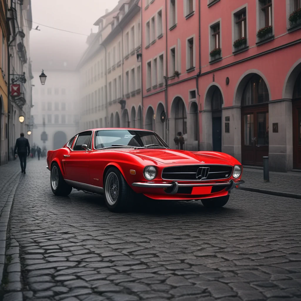 sport red car in Munich, Photographic, Dramatic, Neutral
