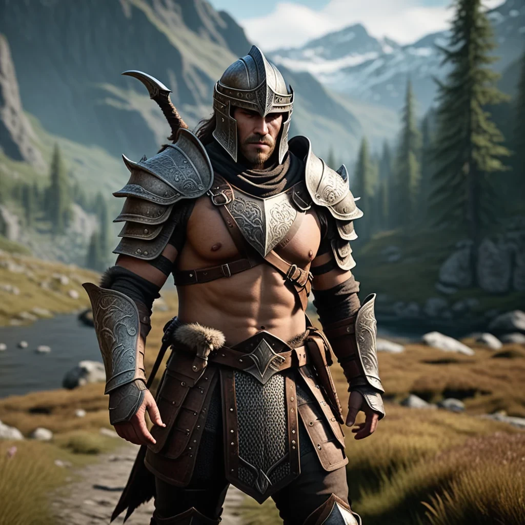 Cinematic Film Still, (Movie Still) from Skyrim, The Dragonborn, walking towards Camera, solo, muscular, dark fantasy \(setting\), wearing full ornate ebony armor, helmet, male, dramatic lighting, cinematic contrast, backlighting, ray tracing, extremely detailed, shallow depth of field, hyperrealistic, HDR, 8k, Unreal Engine 5, [Norse|Viking], film grain