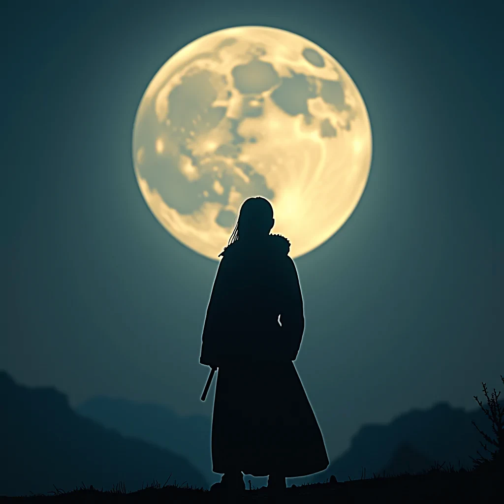 full moon in japan. add small text 'astravision' to the lower left corner