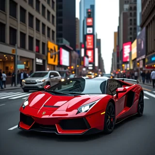 beautiful red super car in new york