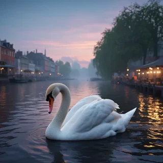 Swan, at Twilight, tilt shift, Cleancore, HDR, shiny intricate 3D graphics octane render highly detailed 8k HDR UHD high quality professional unreal engine PS5  cinematic vray   Mustafa Abdulhadi, involved in a project