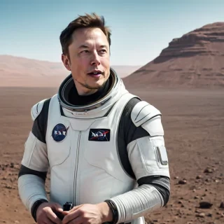 Elon Musk on Mars, professional photo, shot on Hasselblad