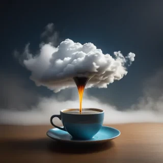 A Miniature cloud pouring coffee over a cup of coffee, stunning soft artificial lighting, Erik Johansson, Beeple (Mike Winkelmann), Photographic