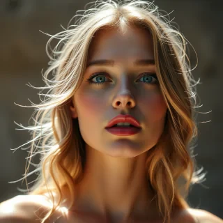 A stunningly extreme, beautiful woman, with the most gorgeous, radiant skin ever, captured in a digital photograph by a Fujifilm XT3