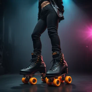 behance, Baroque Roller skates, Bathed in shadows, Energetic, (art by Alberto Burri:1.3), futuristic Neon cyberpunk synthwave cybernetic  Charles Angrand and by Marcos Zegers, involved in a project