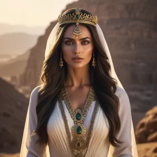 Queen of arabia, utter beauty, perfect features, long hair, hazel eyes, detailed, 4k,, Cinematic
