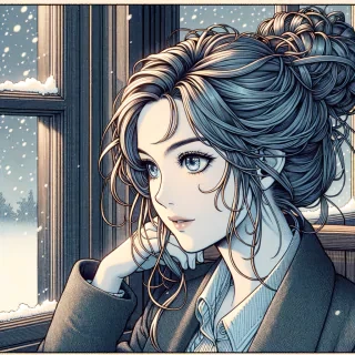 lofi anime drawing of an extremely beautiful woman with hair in a messy bun sitting next to a window, snowy night, pondering life, relaxed expression, beautiful colors, studio ghibli, anime style, drawing, beautiful detailed eyes, illustration, clean, high quality, extremely detailed, beautiful, inspiring<lora:SDXLFaeTastic2400:0.8>
