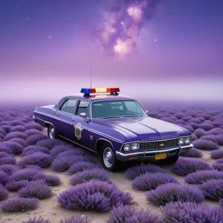 Airbrush painting, masterpiece, Profound [Police car|Chevrolet], anthropomorphic, Lavender patterns, Extragalactic planet background, Snowy, horizon-centered, behance, Starlight, L USM, Cold Colors, art by Elliott Erwitt, Isometric Angle Isometric view  Eugène Boudin, a look of shock