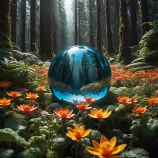 An intricate (((conceptual art piece))) representing multiple parallel universes, where each planet has its own distinct terrain, climate, and colorful flora/fauna woven together like interlocking glass orbits.  Sun rays lenses through glass orbits.