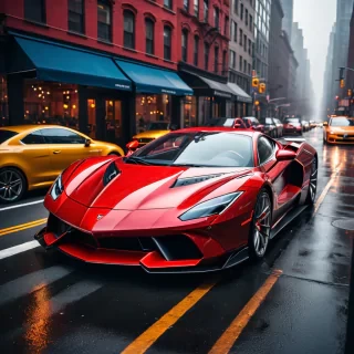 beautiful red super car in new york
