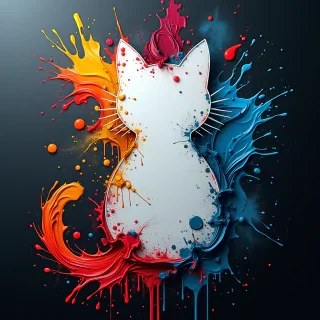a swirl of colorful paints, abstract art dark background, dynamic angle, bright colors, paint drips, canvas in the middle, with abstract paint splashes and smudges. negative space themed, the center is a perfectly empty clean white canvas shaped like a cat hyperrealistic, full body, detailed clothing, highly detailed, cinematic lighting, stunningly beautiful, intricate, sharp focus, f/1. 8, 85mm, (centered image composition), (professionally color graded), ((bright soft diffused light)), volumetric fog, trending on instagram, trending on tumblr, HDR 4K, 8K