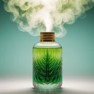 small centered composition, product shot, plain background, [ (by Roger Deakins:0.9) and Atelier Olschinsky::7], wallpaper art, in the center is an image of a "The Liquid of Envy", shallow depth of field, 50mm, tiny, fractal, scene