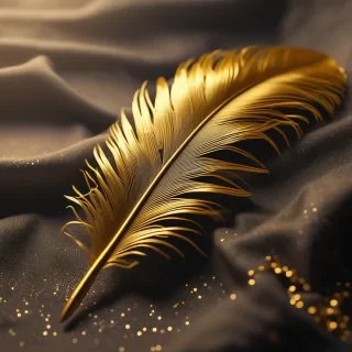 Golden feather, detailed, realistic, close up, 4k