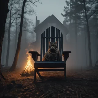 (art by Joseph Farquharson:1.3) ,art by Caia Koopman, Elastic Adirondack chair, smooth, Fierce nature, Foggy, deep focus, Ultra Real, Dark, side lit, Photorealistic Cinematic lighting 4K quality super realistic detailed photo style cinematic 35mm rich deep colors masterpiece ultra high resolution photorealism 8k hyper realism fujifilm  Sasha Maslov and by John Kenn Mortensen, a look of shock
