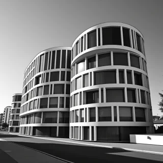 modern buildings in new Portugal in black and white