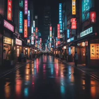 breathtaking night street of Tokyo, neon lights. award-winning, professional, highly detailed