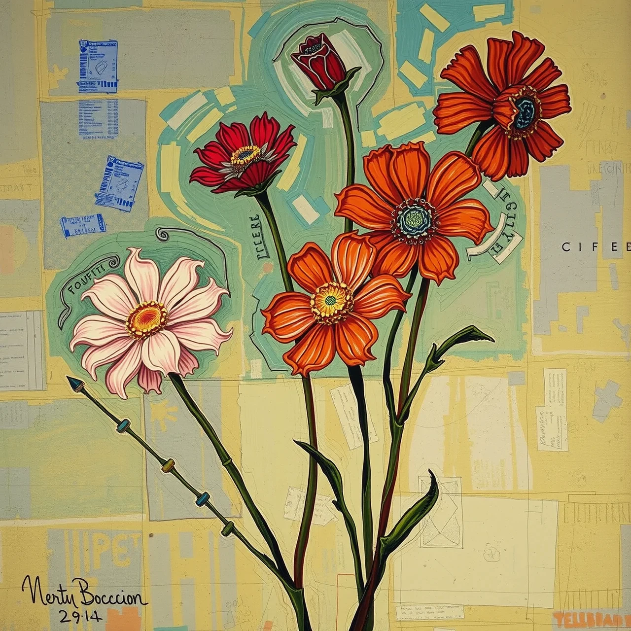 Forgotten Flowers following the style of Umberto Boccioni,