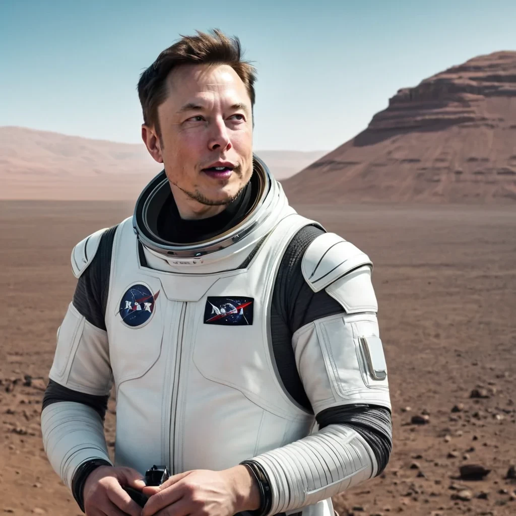 Elon Musk on Mars, professional photo, shot on Hasselblad